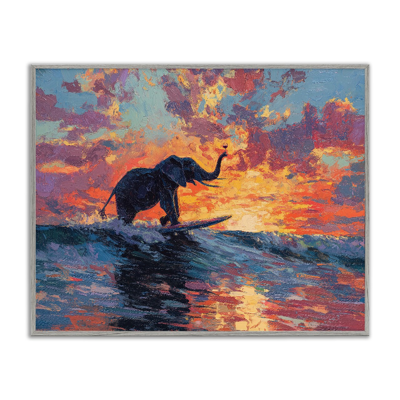 Stupell Industries Sunset Surf Elephant Framed Giclee, design by Ziwei Li